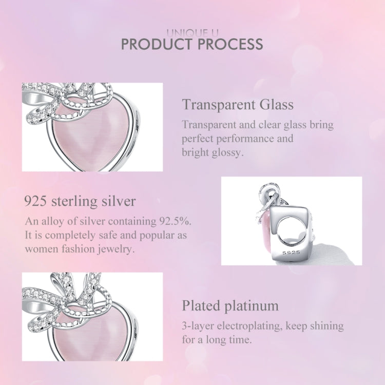 S925 Sterling Silver Pink Heart Beads DIY Bracelet Necklace Accessories