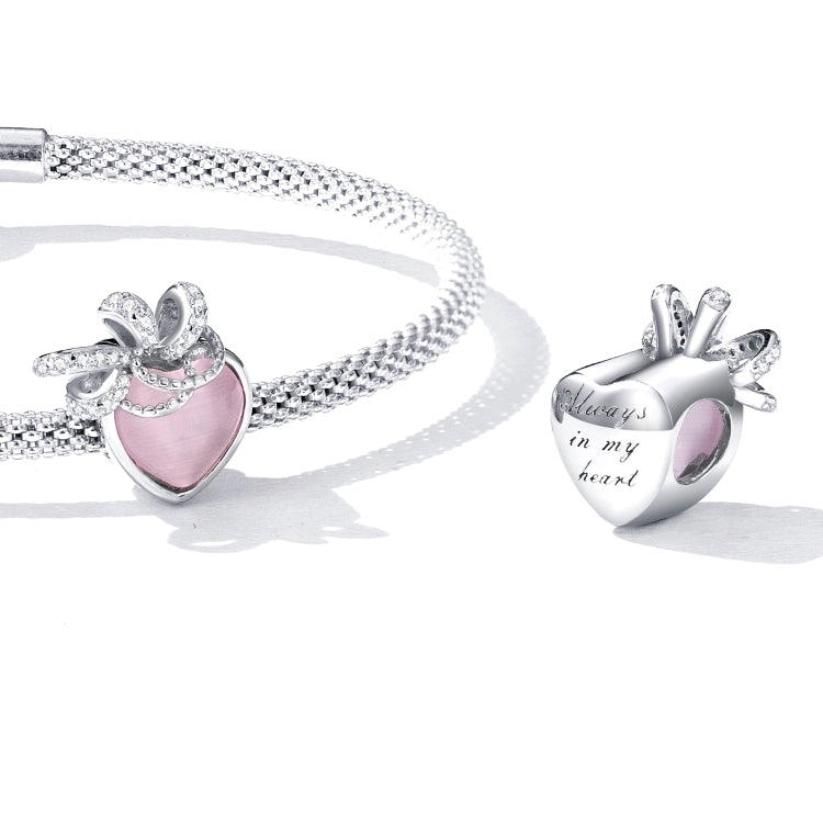 S925 Sterling Silver Pink Heart Beads DIY Bracelet Necklace Accessories