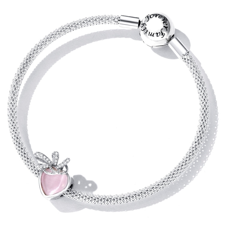 S925 Sterling Silver Pink Heart Beads DIY Bracelet Necklace Accessories