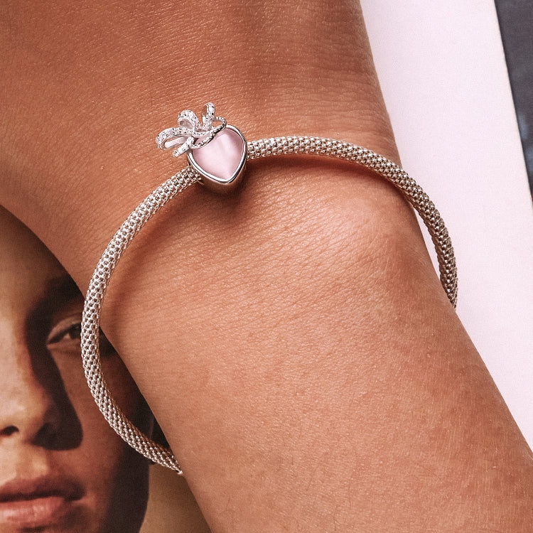 S925 Sterling Silver Pink Heart Beads DIY Bracelet Necklace Accessories