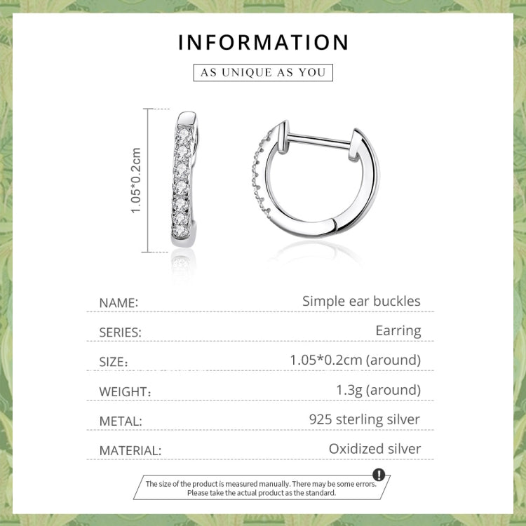 S925 Sterling Silver Simple Ear Buckle Women Earrings, Size:M