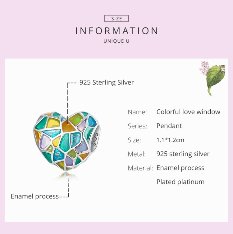 S925 Sterling Silver Heart Colorful Window Beads DIY Bracelet Necklace Accessories