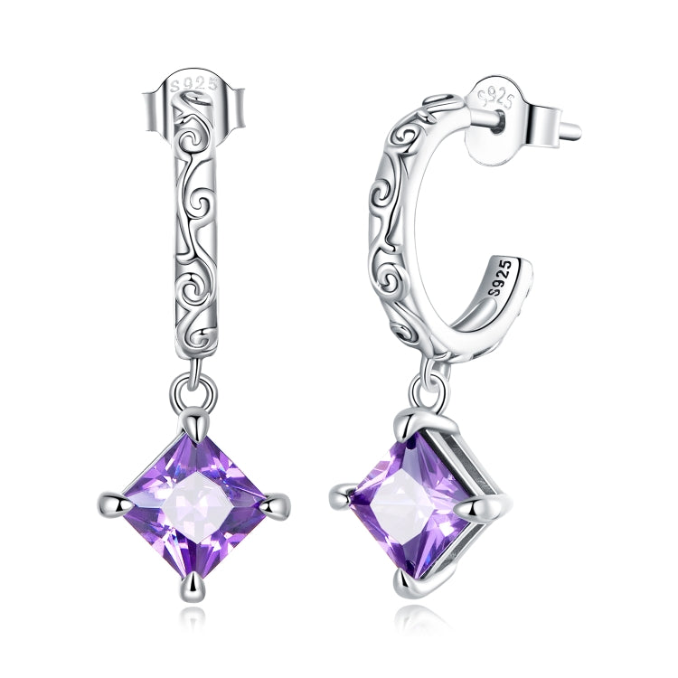 S925 Sterling Silver Purple Flower Texture Ear Stud Women Earrings