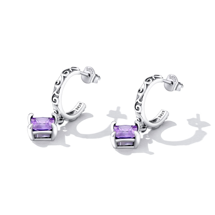 S925 Sterling Silver Purple Flower Texture Ear Stud Women Earrings
