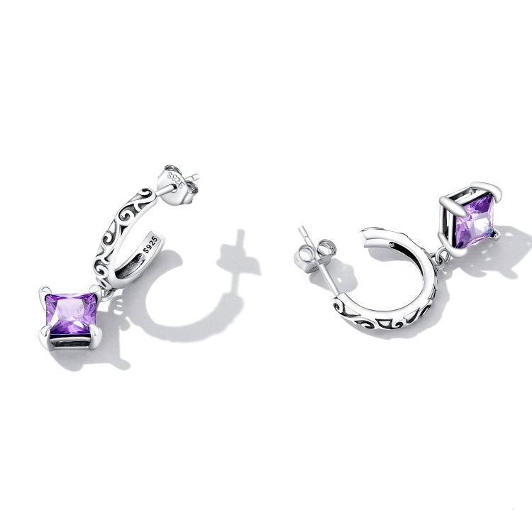 S925 Sterling Silver Purple Flower Texture Ear Stud Women Earrings