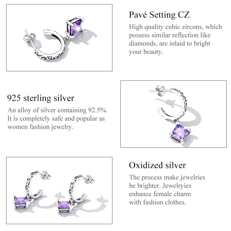 S925 Sterling Silver Purple Flower Texture Ear Stud Women Earrings