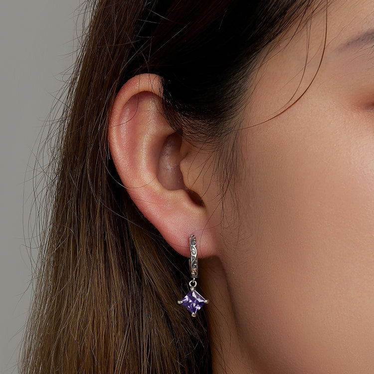 S925 Sterling Silver Purple Flower Texture Ear Stud Women Earrings