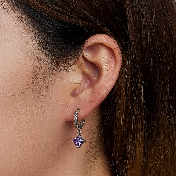 S925 Sterling Silver Purple Flower Texture Ear Stud Women Earrings