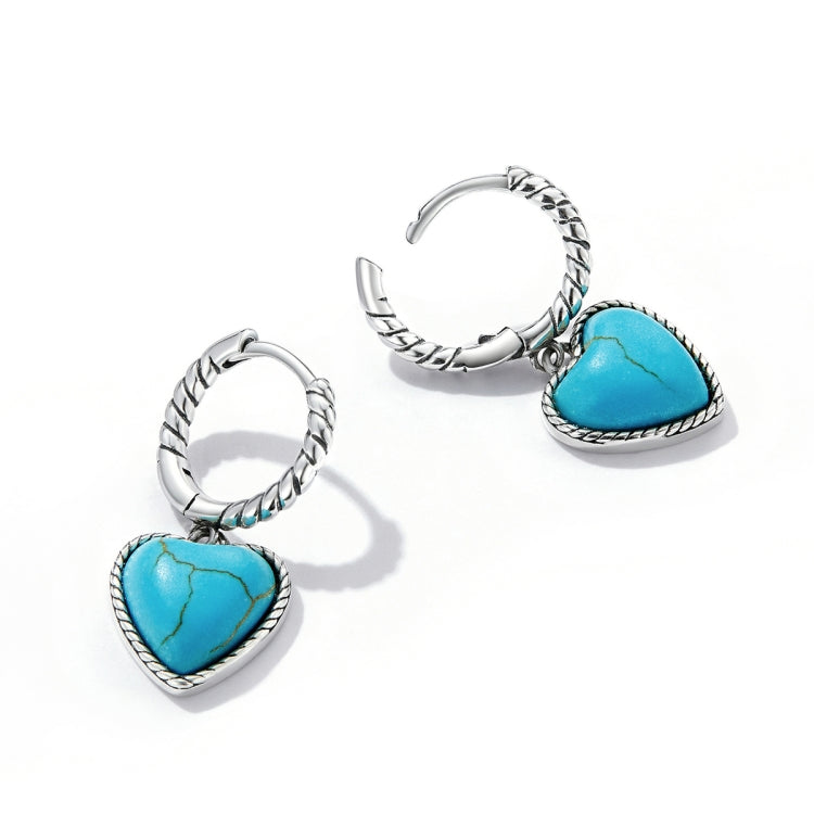 S925 Sterling Silver Heart Turquoise Ear Buckle Women Earrings