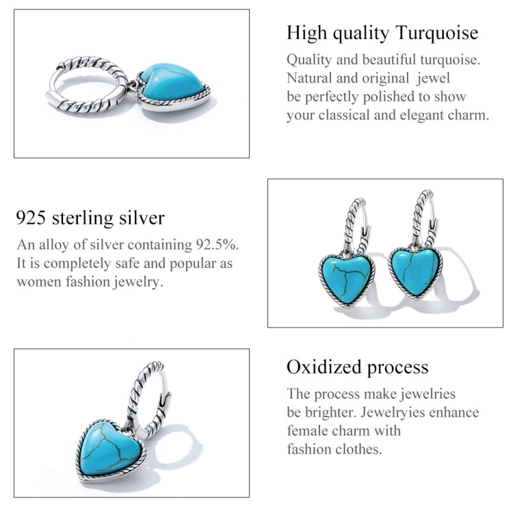 S925 Sterling Silver Heart Turquoise Ear Buckle Women Earrings