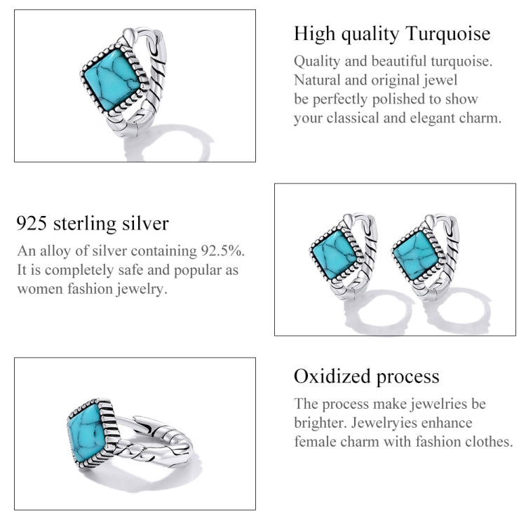 S925 Sterling Silver Square Turquoise Ear Buckle Women Earrings