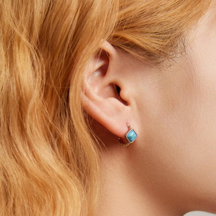 S925 Sterling Silver Square Turquoise Ear Buckle Women Earrings