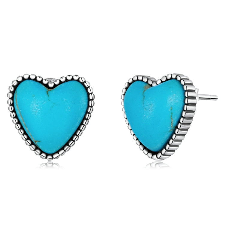 S925 Sterling Silver Heart Turquoise Ear Stud Women Earrings