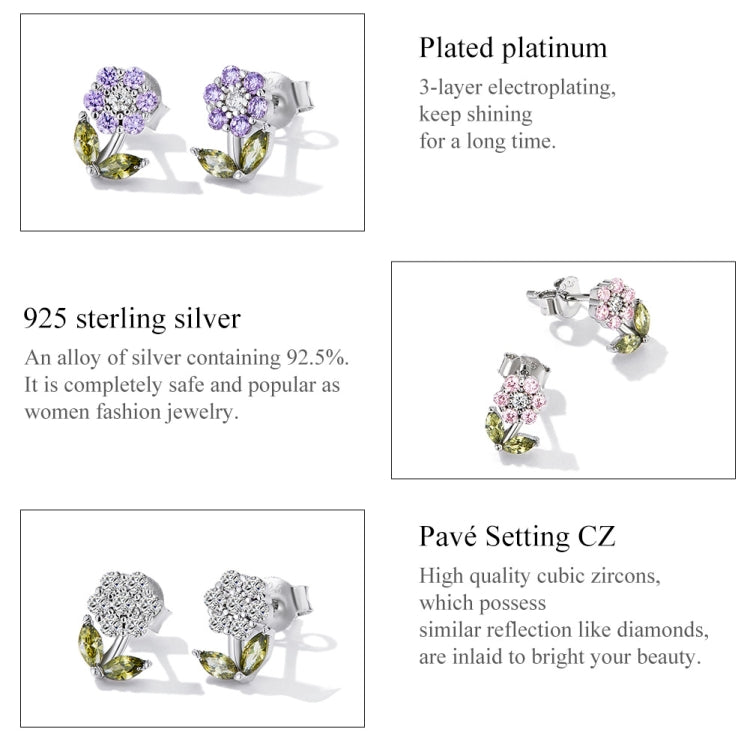 S925 Sterling Silver Flower Ear Stud Women Earrings