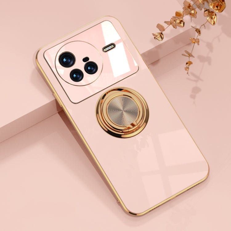 For vivo X80 6D Electroplating Full Coverage Silicone Protective Case with Magnetic Ring Holder