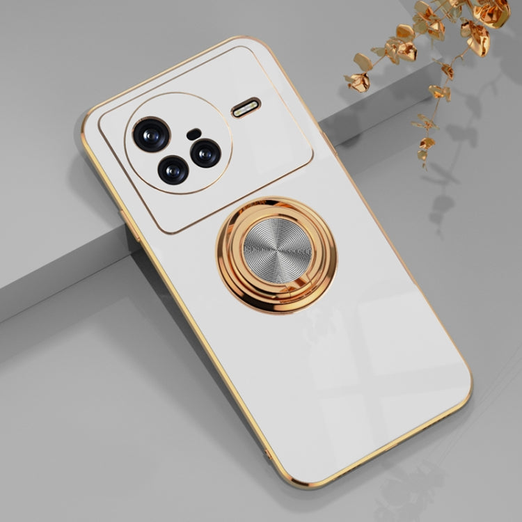 For vivo X80 6D Electroplating Full Coverage Silicone Protective Case with Magnetic Ring Holder
