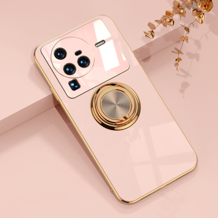 For vivo X80 Pro 6D Electroplating Full Coverage Silicone Protective Case with Magnetic Ring Holder