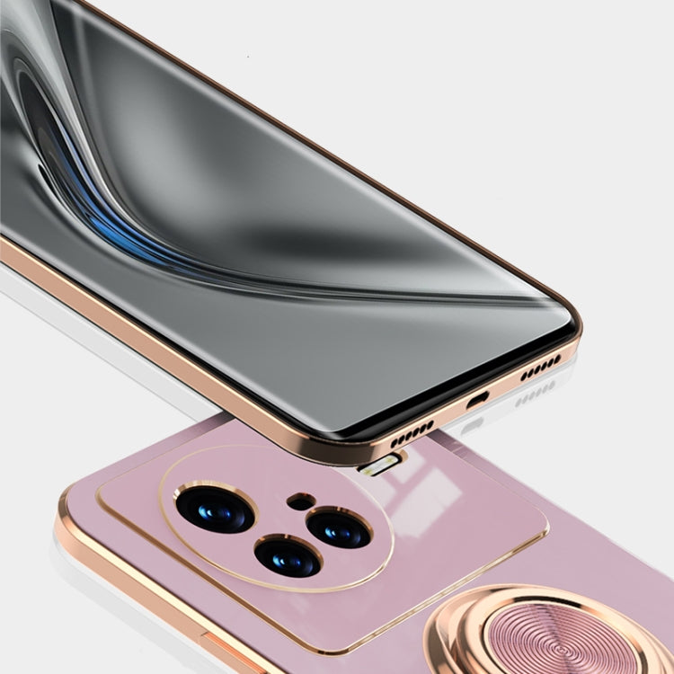 For vivo X80 Pro 6D Electroplating Full Coverage Silicone Protective Case with Magnetic Ring Holder