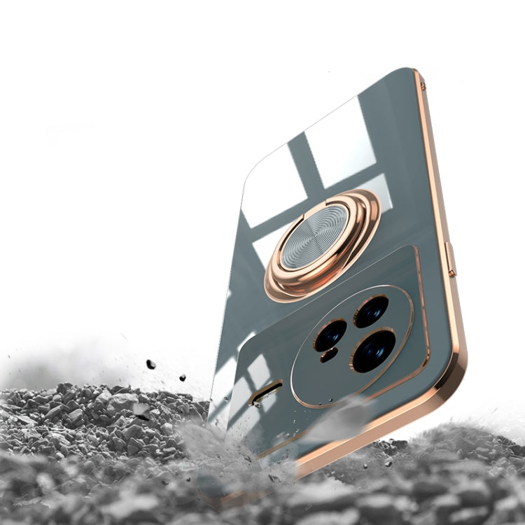 For vivo X80 Pro 6D Electroplating Full Coverage Silicone Protective Case with Magnetic Ring Holder