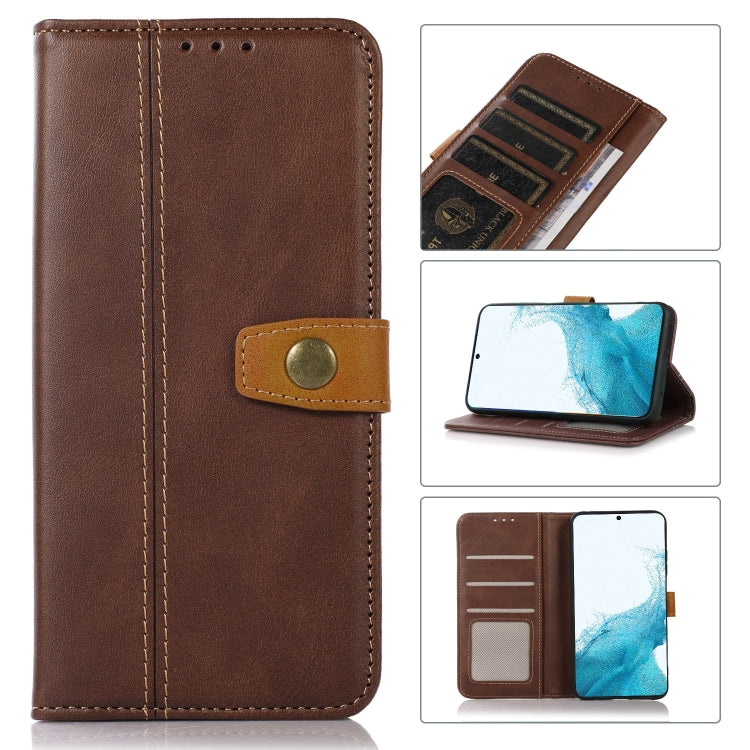 For Samsung Galaxy S22+ 5G Stitching Thread Calf Texture Leather Phone Case