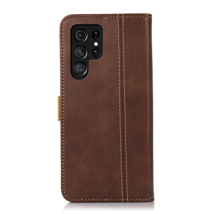 For Samsung Galaxy S22 Ultra 5G Stitching Thread Calf Texture Leather Phone Case