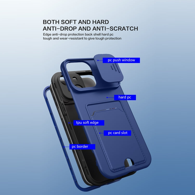 For iPhone 13 3 in 1 Sliding Camshield Card Phone Case