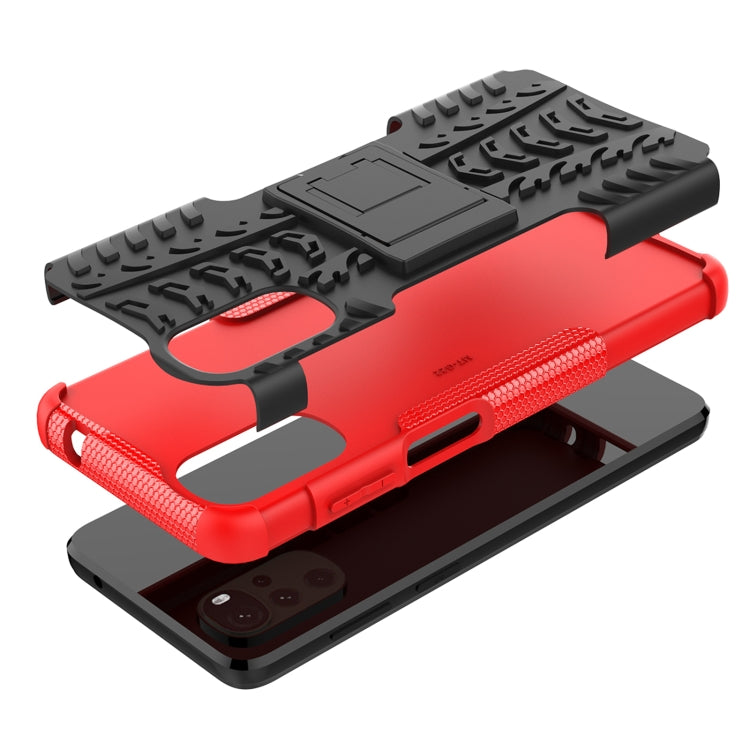 For Motorola Moto G22/E32 Tire Texture TPU + PC Phone Case with Holder