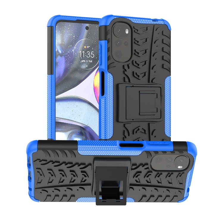 For Motorola Moto G22/E32 Tire Texture TPU + PC Phone Case with Holder