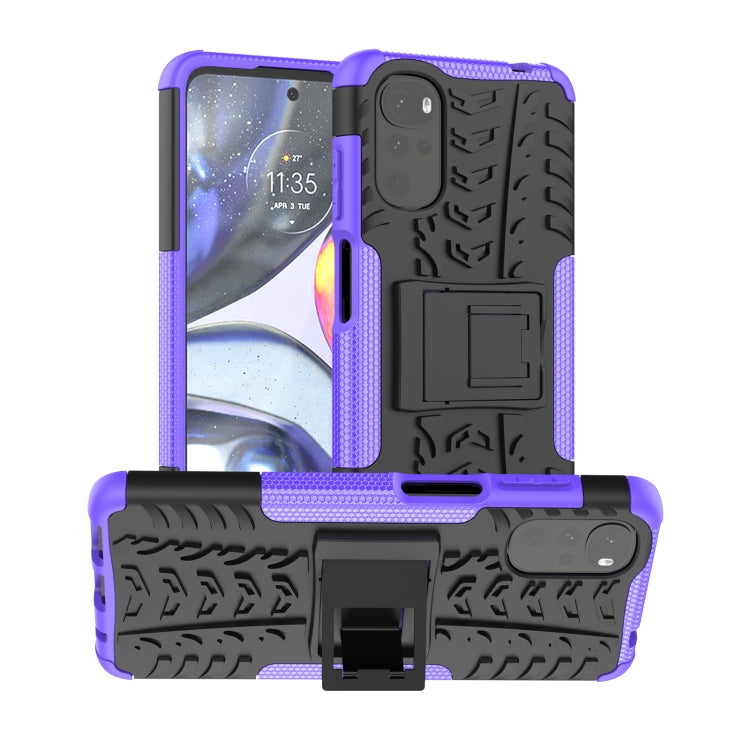 For Motorola Moto G22/E32 Tire Texture TPU + PC Phone Case with Holder
