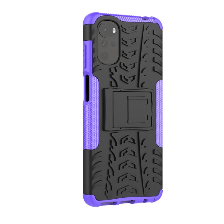 For Motorola Moto G22/E32 Tire Texture TPU + PC Phone Case with Holder
