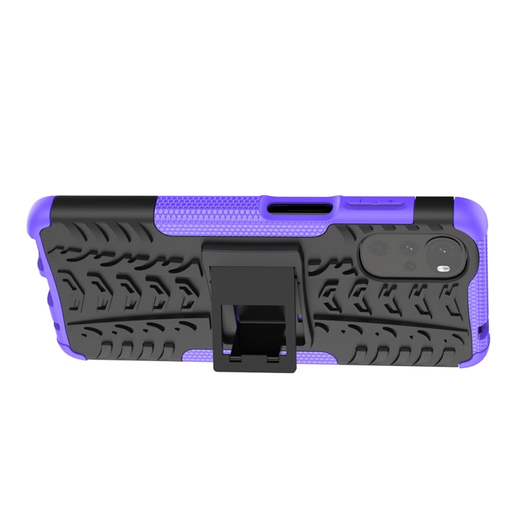 For Motorola Moto G22/E32 Tire Texture TPU + PC Phone Case with Holder