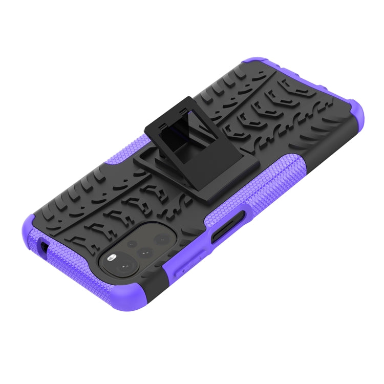 For Motorola Moto G22/E32 Tire Texture TPU + PC Phone Case with Holder