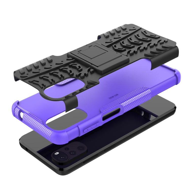 For Motorola Moto G22/E32 Tire Texture TPU + PC Phone Case with Holder