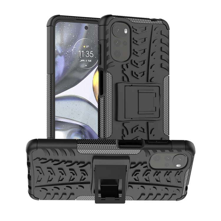 For Motorola Moto G22/E32 Tire Texture TPU + PC Phone Case with Holder