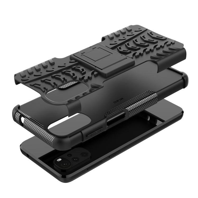 For Motorola Moto G22/E32 Tire Texture TPU + PC Phone Case with Holder