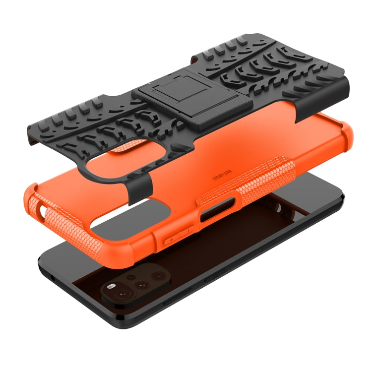 For Motorola Moto G22/E32 Tire Texture TPU + PC Phone Case with Holder