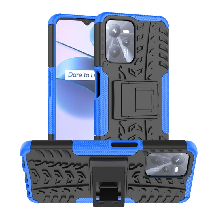 For OPPO Realme C35 Tire Texture TPU + PC Phone Case with Holder