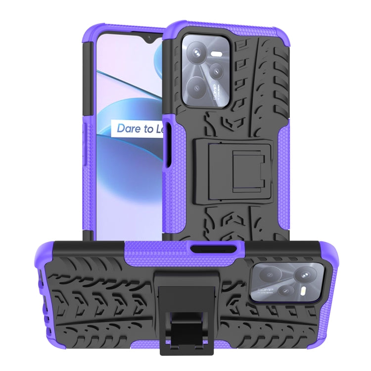 For OPPO Realme C35 Tire Texture TPU + PC Phone Case with Holder