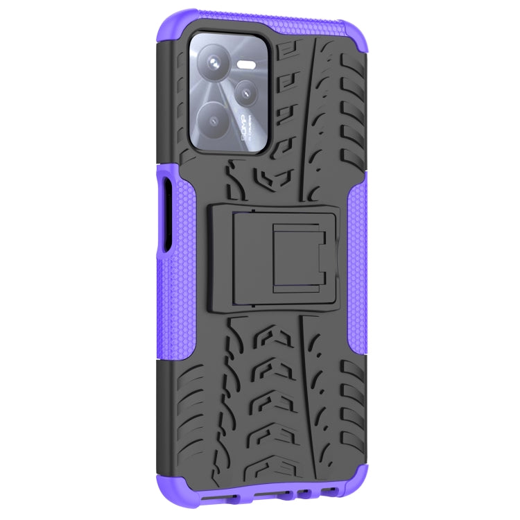 For OPPO Realme C35 Tire Texture TPU + PC Phone Case with Holder