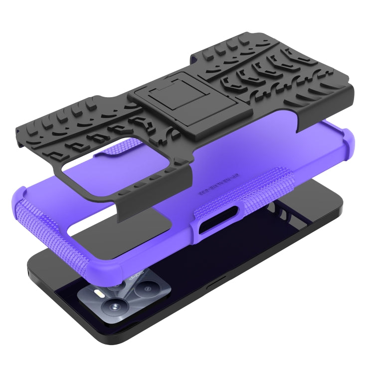 For OPPO Realme C35 Tire Texture TPU + PC Phone Case with Holder