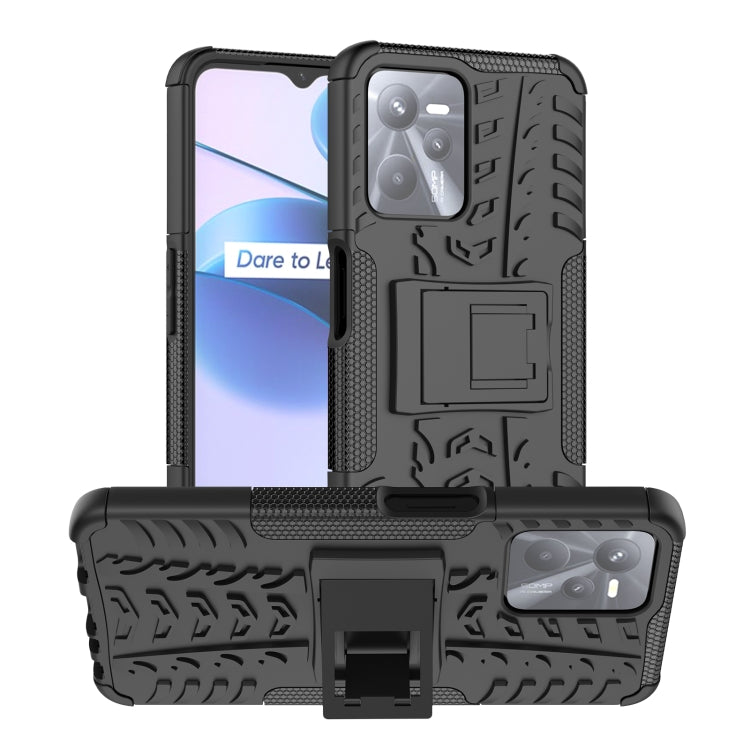 For OPPO Realme C35 Tire Texture TPU + PC Phone Case with Holder