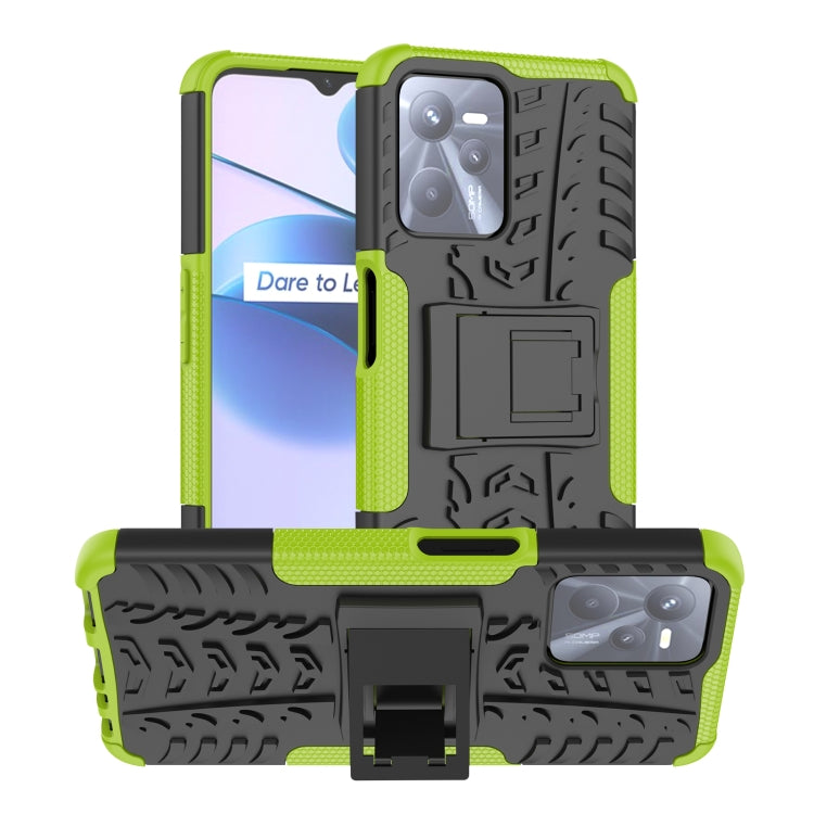 For OPPO Realme C35 Tire Texture TPU + PC Phone Case with Holder