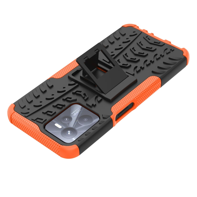 For OPPO Realme C35 Tire Texture TPU + PC Phone Case with Holder