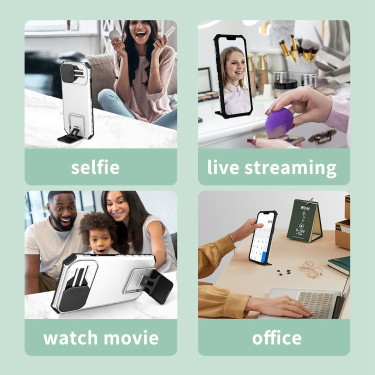 For iPhone 13 Pro Max Stereoscopic Holder Sliding Camshield Phone Case