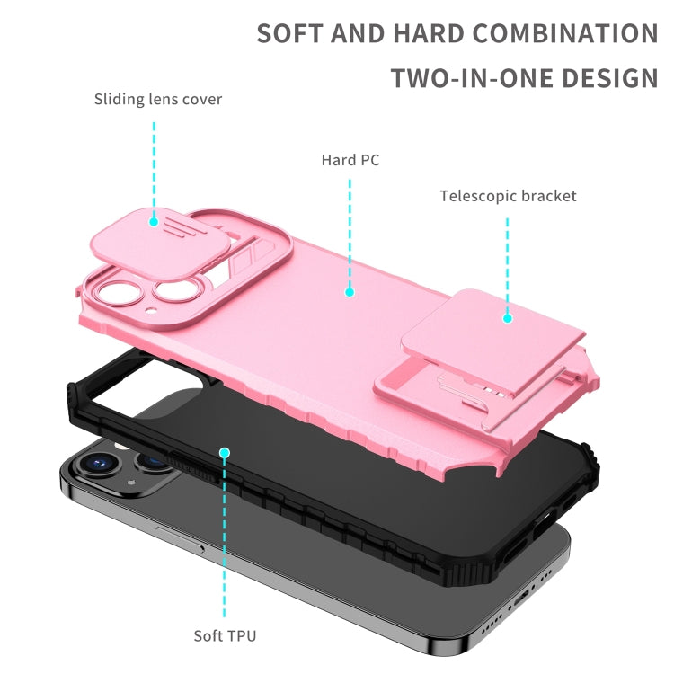For iPhone 13 Pro Max Stereoscopic Holder Sliding Camshield Phone Case