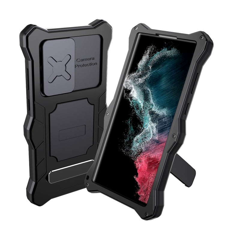 For Samsung Galaxy S22 Ultra 5G Metal + Silicone Sliding Camshield Holder Phone Case