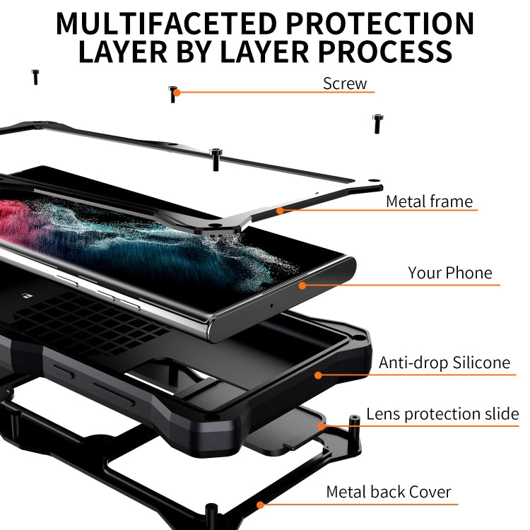 For Samsung Galaxy S22 Ultra 5G Metal + Silicone Sliding Camshield Holder Phone Case