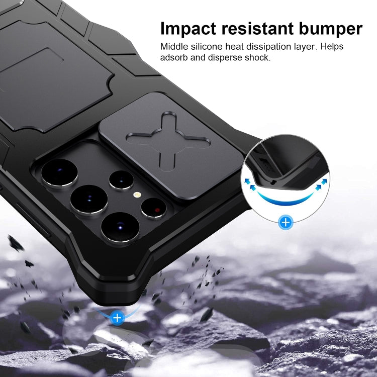 For Samsung Galaxy S22 Ultra 5G Metal + Silicone Sliding Camshield Holder Phone Case