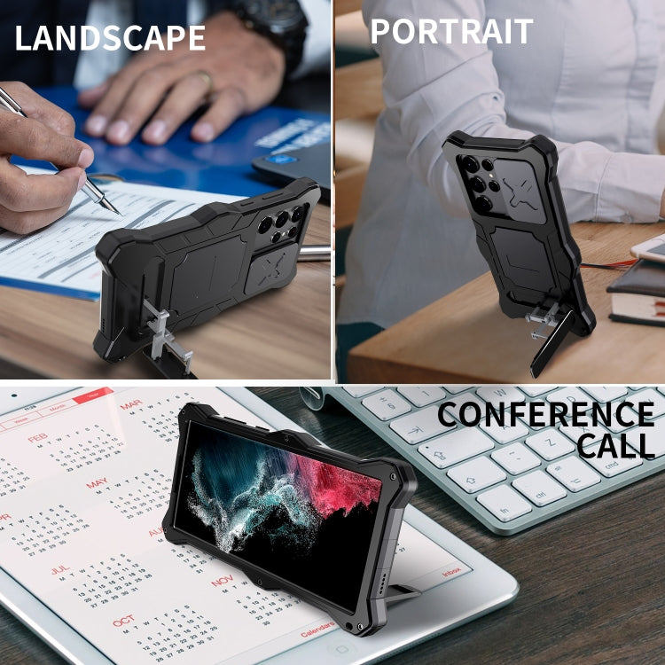 For Samsung Galaxy S22 Ultra 5G Metal + Silicone Sliding Camshield Holder Phone Case
