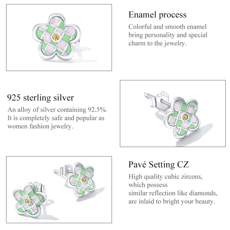 S925 Sterling Silver Checkerboard Flower Ear Stud Women Earrings